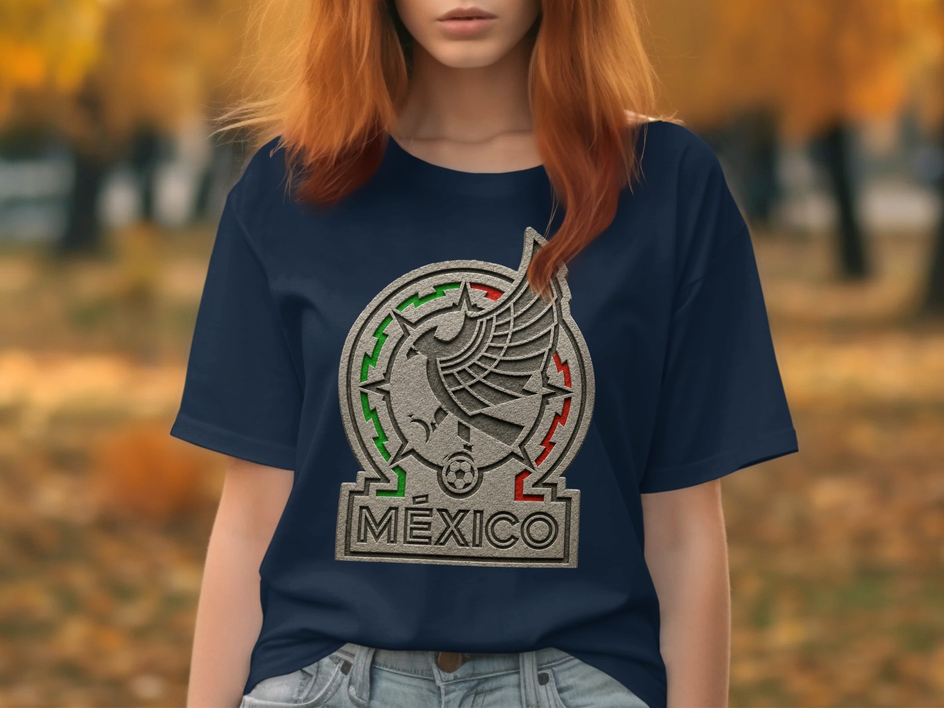 Navy t-shirt with the Mexico national football team crest.