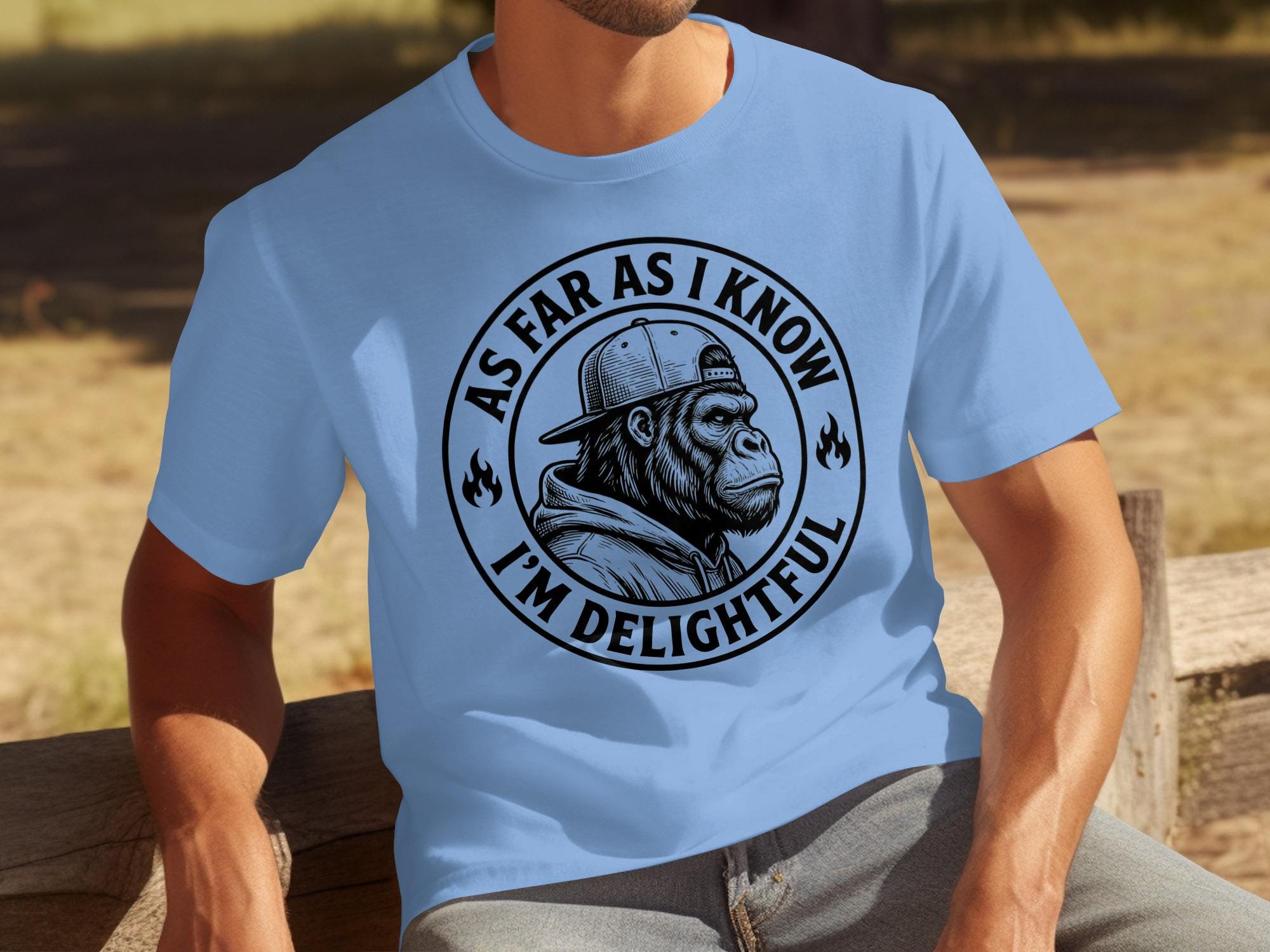 Delightful Gorilla T-Shirts, Funny Ape with Backward Cap Tee, Sarcastic Quote Apparel, Grumpy Animal Graphic, Witty Text Top