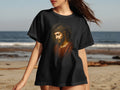 Black t-shirt with Jesus Christ wearing a crown of thorns.