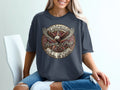 Dark grey t-shirt with a circular graphic of an eagle and 