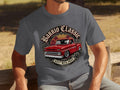 Gray t-shirt with vintage red truck graphic and 