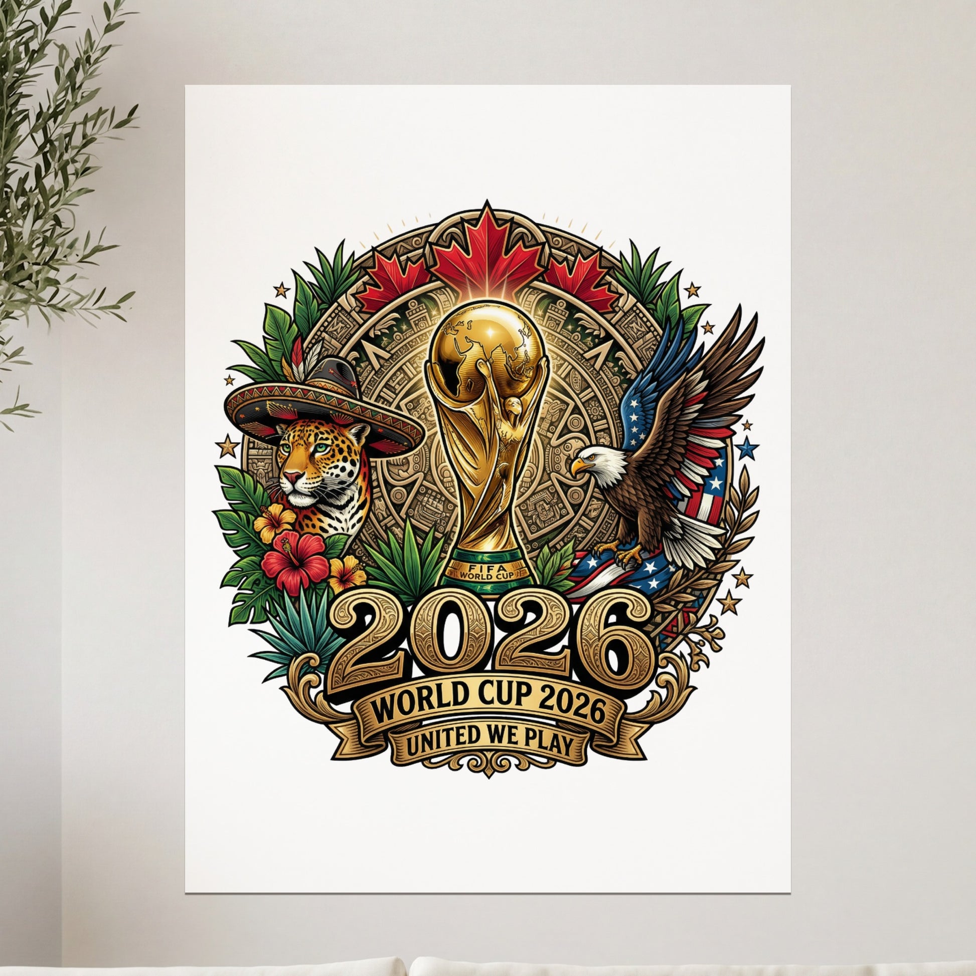 FIFA World Cup 2026 United We Play logo with a jaguar and eagle.