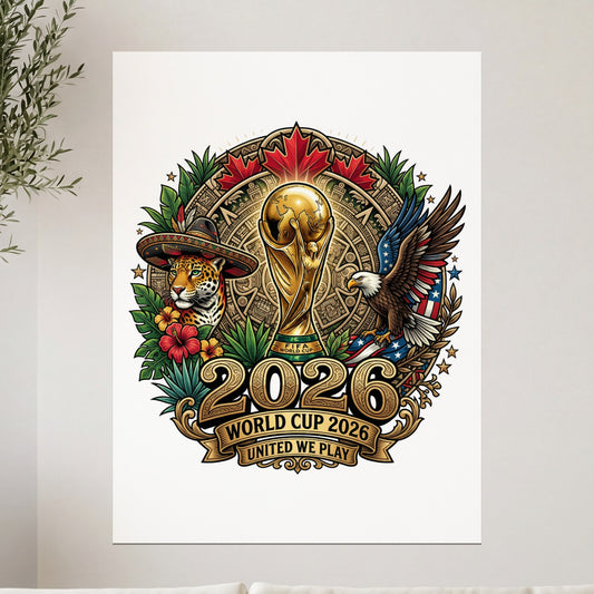 FIFA World Cup 2026 United We Play logo with a jaguar and eagle.
