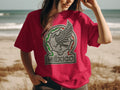 Red t-shirt with embroidered Mexico national football team crest.