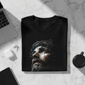Black t-shirt with close-up of Jesus wearing a crown of thorns.