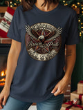 Navy t-shirt featuring a circular logo with an eagle, snake, and 