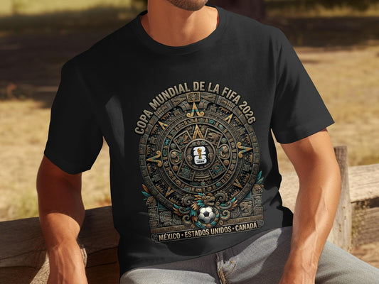 FIFA World Cup 2026 T-Shirt, Mexico USA Canada, Copa Mundial Design, Aztec Calendar Art, Football Fan Apparel, Unique Soccer Gear