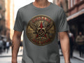 Grey t-shirt with a bronze 