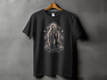 Black t-shirt with Virgin Mary and roses graphic print
