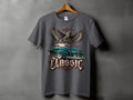 Grey t-shirt with a classic teal car, eagle, and 