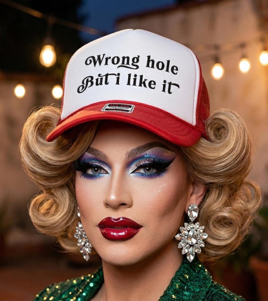Wrong Hole But I Like It Trucker Hat, Funny Bachelorette Hats