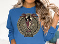 Blue sweatshirt with 2026 FIFA World Cup logo for USA, Canada, and Mexico.