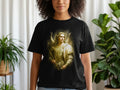Black t-shirt with a depiction of the Archangel Michael.