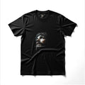 Black t-shirt with realistic illustration of Jesus Christ's face with crown of thorns.