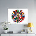 World Cup 2026 logo with flags of participating nations, USA, Canada, Mexico highlighted.