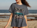 Dark grey t-shirt with eagle, car, and 