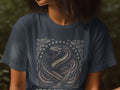 T-shirt with coiled rattlesnake wrapped in American flag, 
