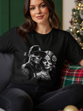 T-shirt with sugar skull couple wearing LA Dodgers cap and rose design.