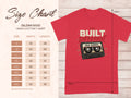 Gildan 5000 size chart with t-shirt featuring 