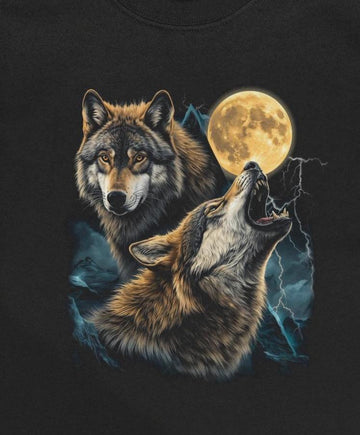Majestic Howling Wolf T-Shirt, Full Moon Lightning Graphic Tee, Wildlife Apparel