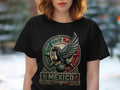 Black t-shirt featuring a circular Mexican eagle emblem with 