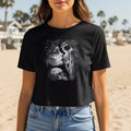 Black t-shirt with sugar skull couple and skull graphic.