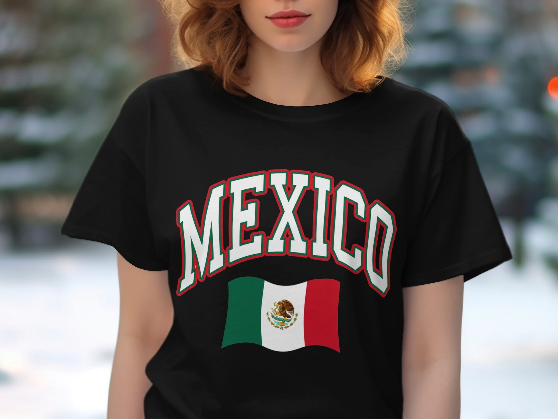 Black t-shirt with "MEXICO" text and Mexican flag graphic.