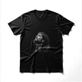 Black t-shirt with a grayscale depiction of Jesus wearing a crown of thorns, looking upwards.