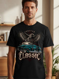 Black t-shirt with eagle, classic turquoise Mercury car, and 
