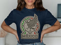 Navy t-shirt with Mexico national soccer team logo on chest.
