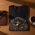 Black t-shirt with eagle and snake emblem, 