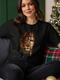 T-shirt with a split design: half lion, half Jesus face.