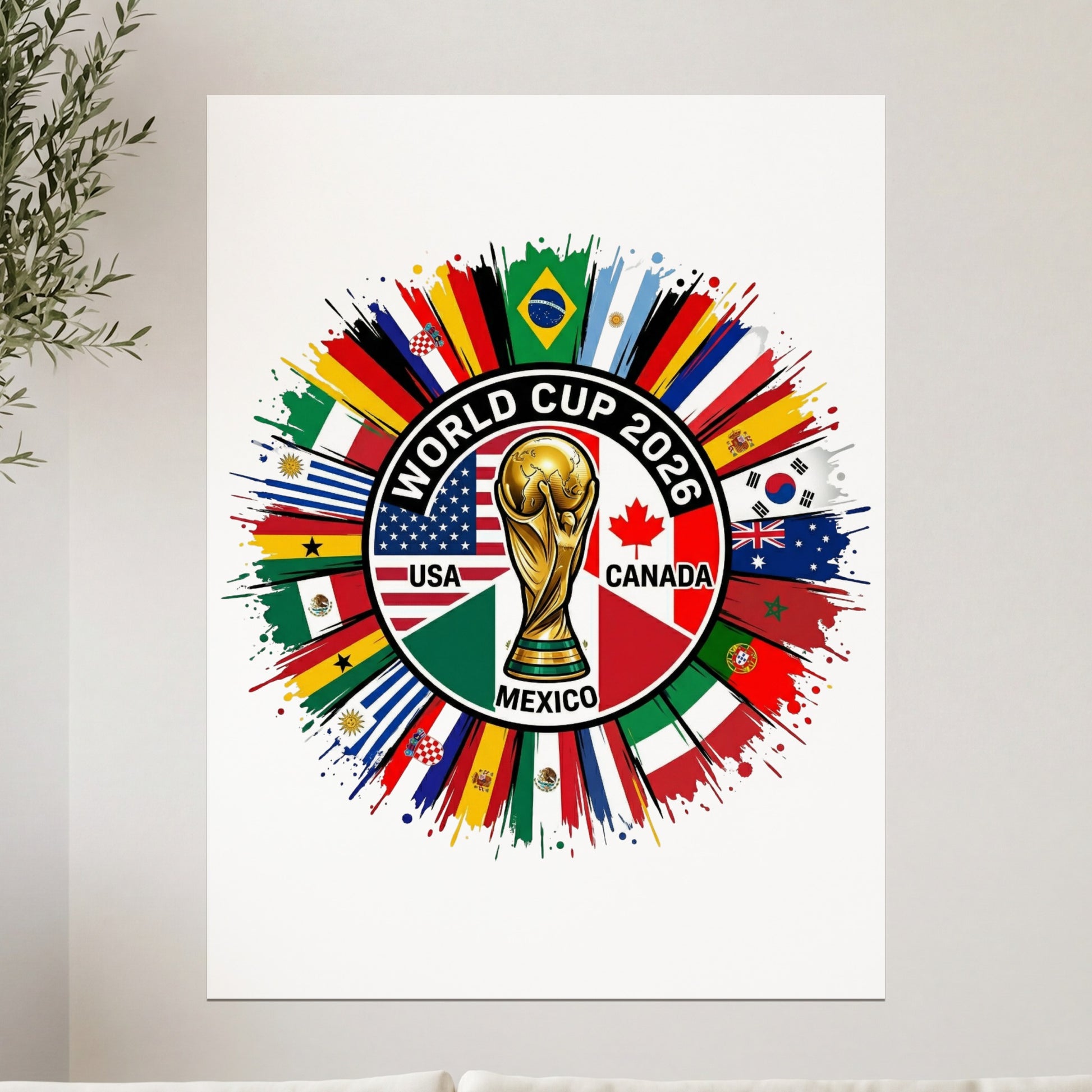 World Cup 2026 logo with flags of USA, Mexico, and Canada.
