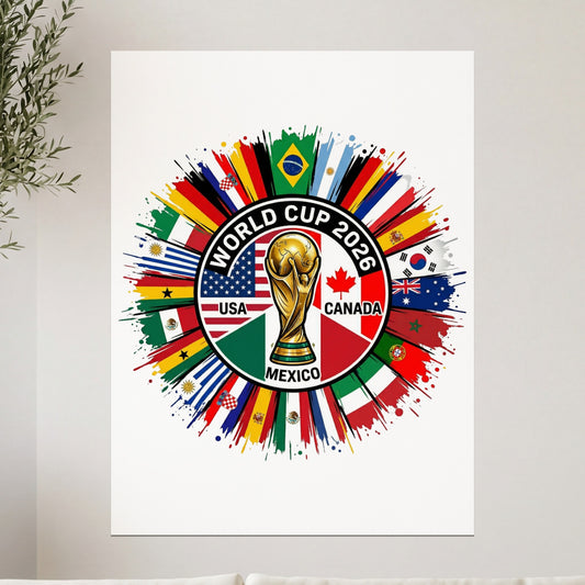 World Cup 2026 logo with flags of USA, Mexico, and Canada.