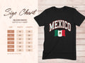Gildan 64000 t-shirt size chart with Mexico flag graphic.