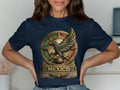 Navy t-shirt featuring a circular Mexican eagle emblem with 