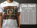 T-shirt size chart for Gildan 5000 heavy cotton with World Cup 2026 design.