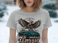 T-shirt with an eagle, cactus, and classic teal Mercury car graphic.