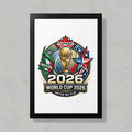 2026 FIFA World Cup logo for Canada, featuring flags and the trophy.