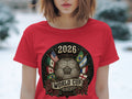 Red t-shirt with 2026 World Cup logo featuring soccer ball and flags.