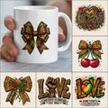 Mug with Juneteenth bow graphic, surrounded by other Juneteenth celebration graphics.