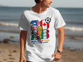 White t-shirt with 2026 World Cup USA, Canada, Mexico design and soccer ball.