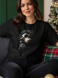 Black t-shirt with a detailed portrait of Jesus wearing a crown of thorns.
