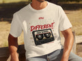T-shirt with cassette tape graphic and text 