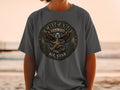 Brown Pride All Star circular logo with eagle and snake on a gray t-shirt.
