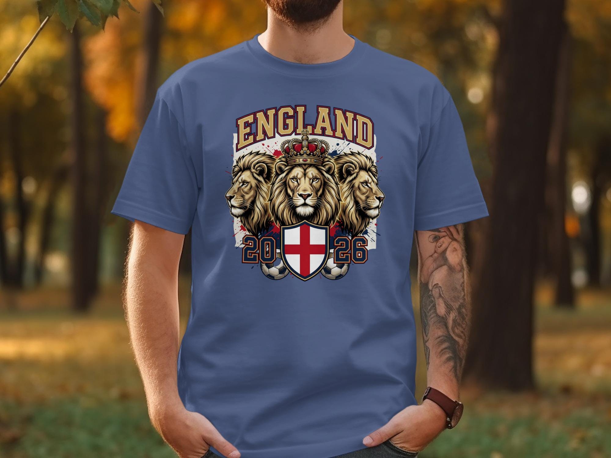 England Football T-Shirt, Three Lions Crown, St George Cross, 2026 Supporter Tee