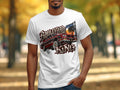 T-shirt graphic with red classic car, 