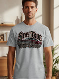 T-shirt graphic with red lowrider car, roses, and 