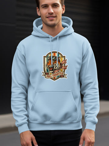 Light blue hoodie with tiger emblem and "FULL THROTTLE" text.