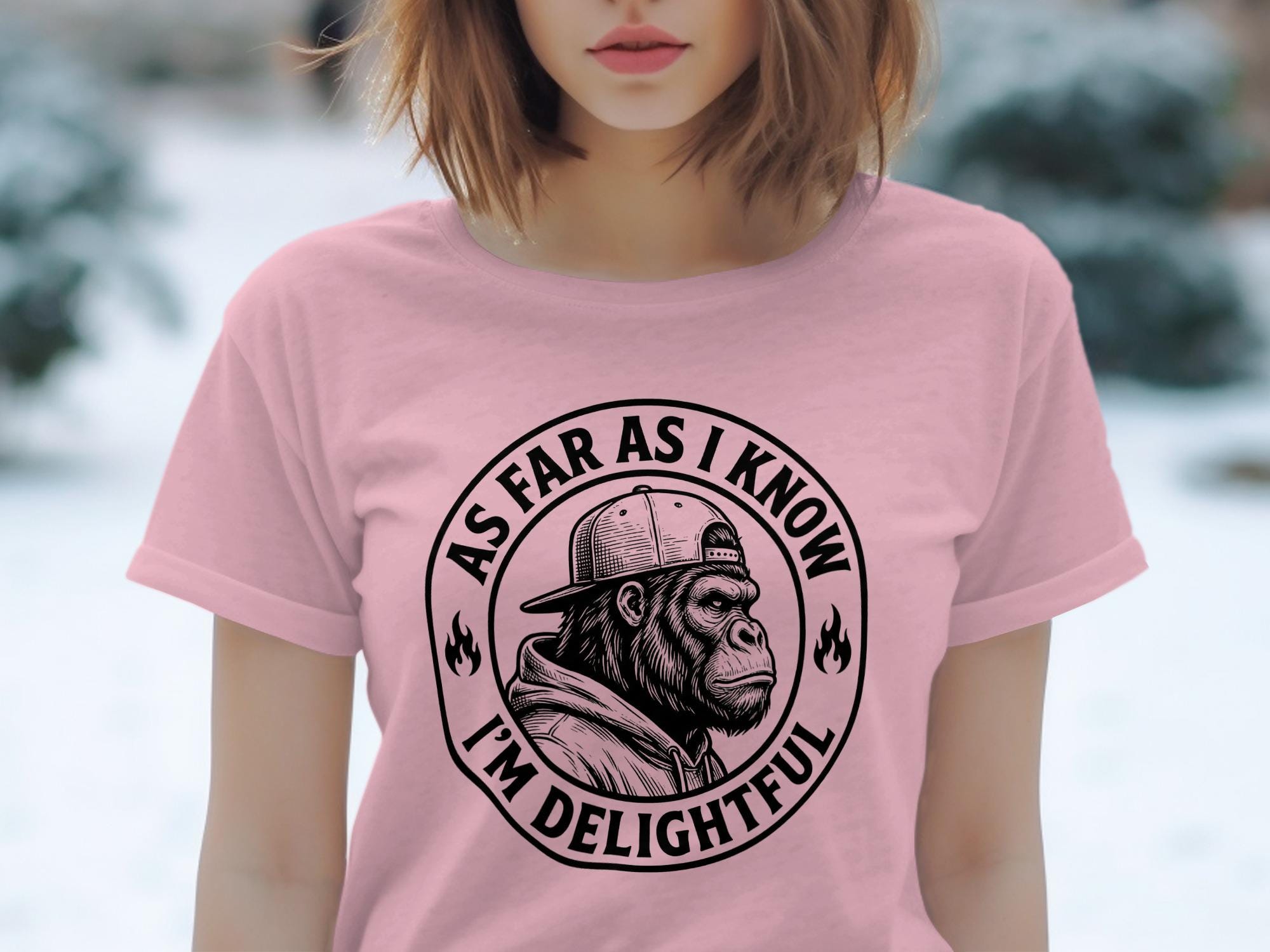 Delightful Gorilla T-Shirts, Funny Ape with Backward Cap Tee, Sarcastic Quote Apparel, Grumpy Animal Graphic, Witty Text Top